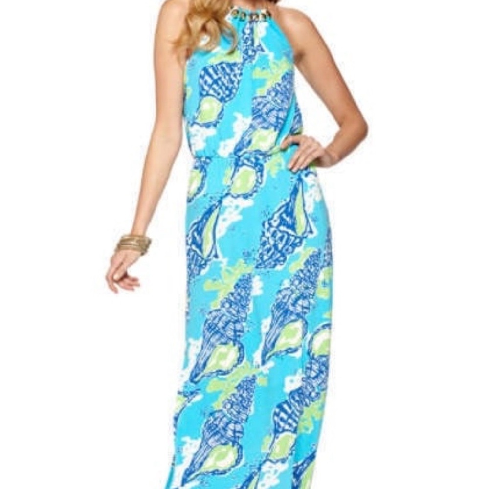 Lilly Pulitzer Inna Blue and Green Patterned maxi Dress